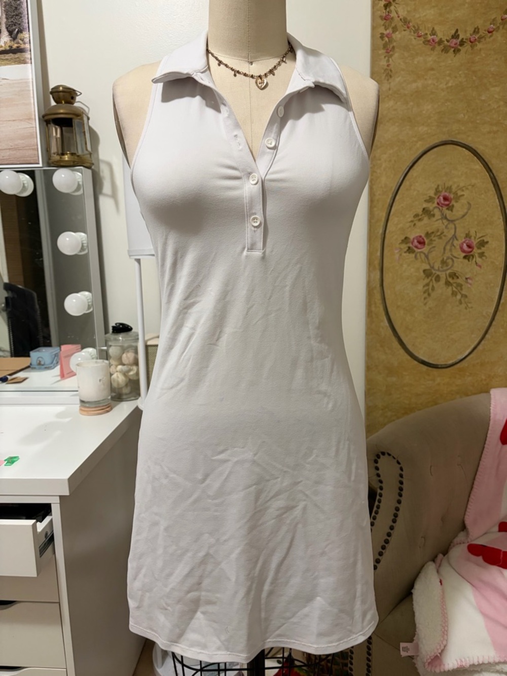 ALO Yoga White Sleeveless Polo Slip Dress